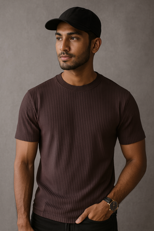 Premium Quality RIB T-shirt - Coffee