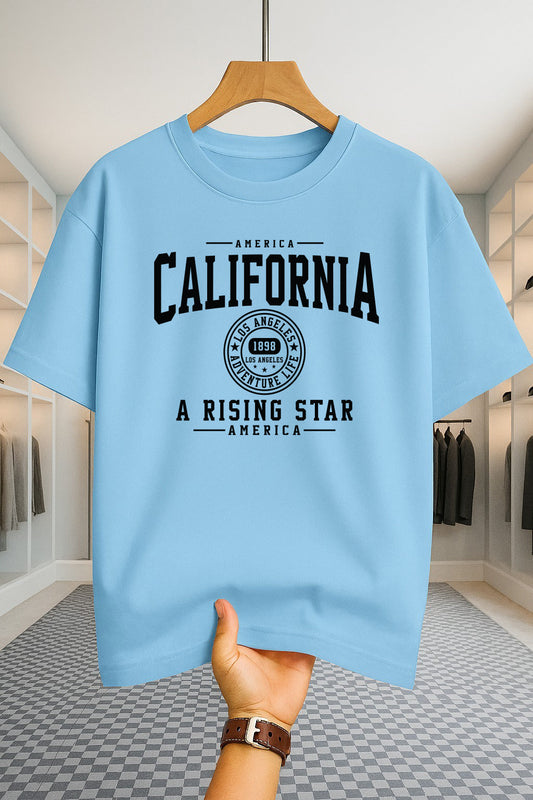 Drop Shoulder T-shirt - California U.S.A - Sky Blue