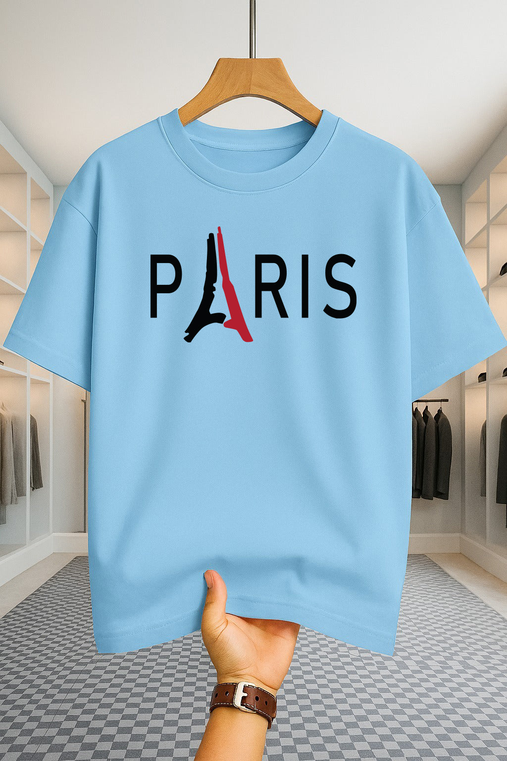 Drop Shoulder T-shirt - Paris 2 - Sky Blue