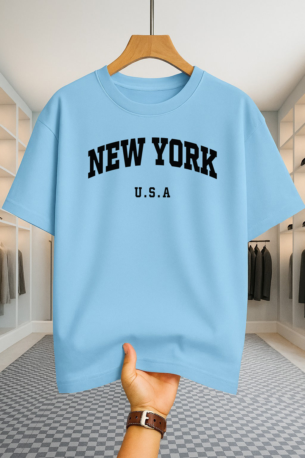 Drop Shoulder T-shirt - NewYork U.S.A - Sky Blue