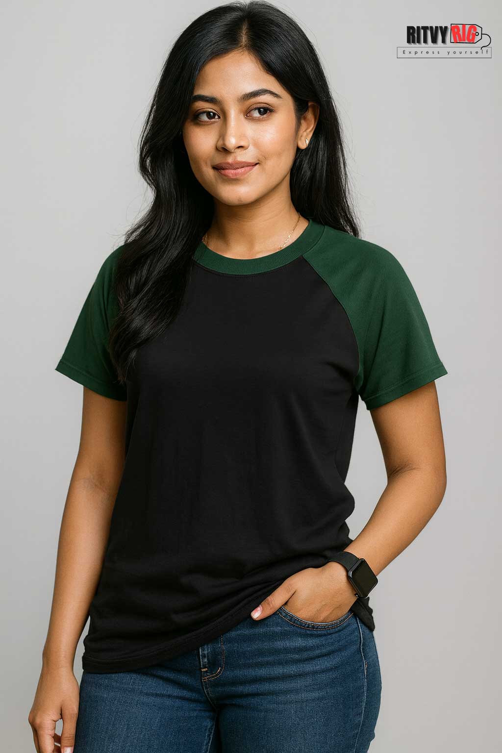 Premium Quality Raglan T-shirt for Women - Black & Green