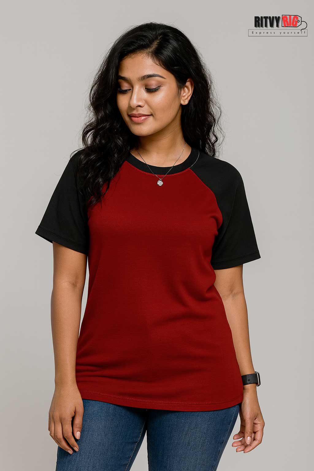 Premium Quality Raglan T-shirt for Women - Red & Black
