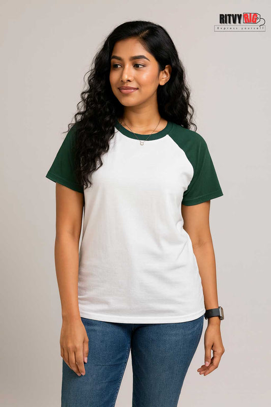 Premium Quality Raglan T-shirt for Women - White & Green