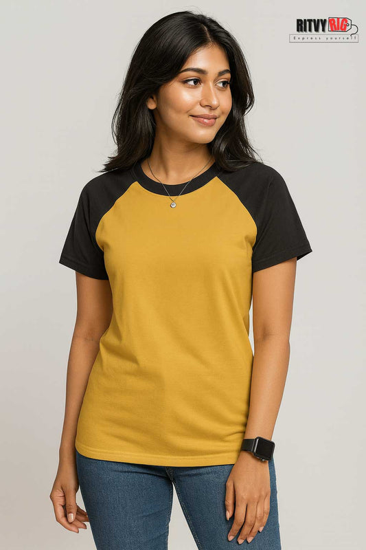 Premium Quality Raglan T-shirt for Women - Yellow & Black